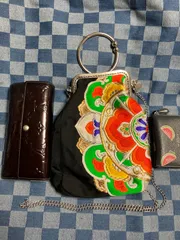 ハンドメイド　帯リメイク　ミニバッグ　黒地帯