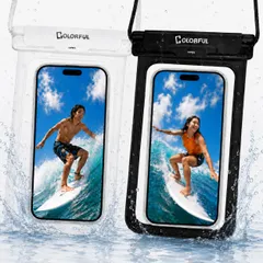 【2026年新構造ロック・ワンタッチ開閉・完全防水】 2個セット COLORFUL スマホ防水ケース 海 IPX8規格 防水ポーチ 片手で簡単開閉 大容量収納 小物収納可能 高感度タッチ Face ID対応 水中撮影 首掛け 斜め掛け 長さ調整ストラップ付き