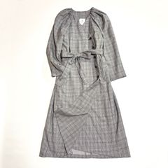 kQ29 LANVIN en blue 2WAY タターンチェック ショルダーギャザー コート ロングワンピース パフスリーブ グランチェック ベルト ランバンオンブルー