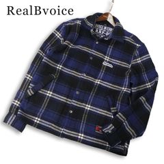 RealBvoice リアルビーボイス 秋冬★ ウール チェック ロゴ ワッペン シャツ ジャケット Sz.L メンズ