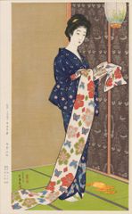 葛飾応為 夜桜美人図 春夜美人図 約56×21.2cm 【追跡あり】大サイズ