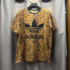 アディダス レオパード Tシャツ 吸汗速乾 ブラックピンク ヒョウ柄 L
