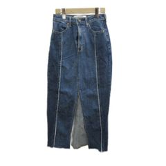 サムシング something スカート デニムスカート S 青 ブルー フロントスリット フリンジ加工 /KK ■GY70