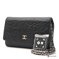 CHANEL シャネル カメリア ラムスキン ブラック チェーンウォレット ショルダーバッグ