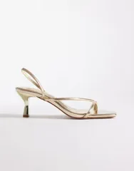 シミ レディース シューズ サンダル ヒール SIMMI Shoesimmi London Zarah kitten heel mule sandals Gold Metallic PU ゴールド