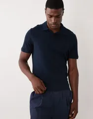 マンゴ メンズ トップス Tシャツ ポロシャツ リネン Mango linen mix polo shirt NAVY ネイビー