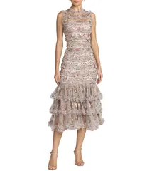 マックダガル レディース トップス ワンピース フリル裾 フリル メッシュ ミディ ノースリーブ Mac Duggal Mesh Sleeveless Fitted Ruffle Hemidi Dre