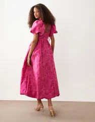 シスタージュン レディース トップス ワンピース マキシ Sister Jane Pomegranate jacquard scoop neck puff sleeve maxin bright PI