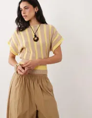 エイソス レディース トップス Tシャツ ニット ASOS DESIGN knitted cinched top stripe Brown Stripe ブラウン