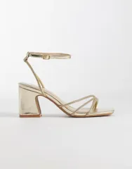 セクウェル レディース シューズ サンダル ヒール SEQWLeal strappy block heeled embellished sandals Gold ゴールド