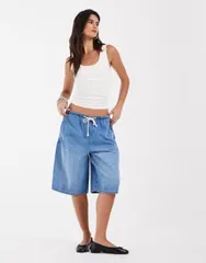 エイソス レディース ボトムス ハーフパンツ・ショーツ ショートパンツ デニム ASOS DESIGN denim loose bermuda shorts with tie waist detail