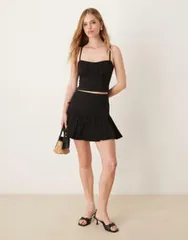 エイソス レディース ボトムスカート ミニ ASOS DESIGN bengaline flippy mini skirt part of a set Black ブラック