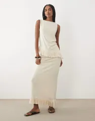 エイソス レディース ボトムスカート マキシ ASOS DESIGN textu red maxi skirt with tassel in cream part of a set CREAM クリー