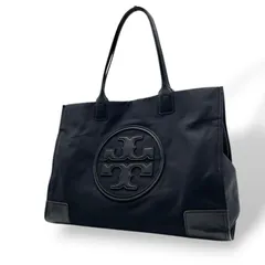 良品 TORY BURCH トリーバーチ Ella エラ トートバッグ ブラック ナイロン レザー ダブルT ロゴ ラージ 肩掛け ロングハンドル 大型ロゴ ブラックロゴ レディース ハンドバッグ S60