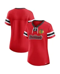 ファナティクス レディース トップス Tシャツ レース Fanatics Womens Red Chicago Blackhawks Iconic Athena LaceUp TShirt Red レ