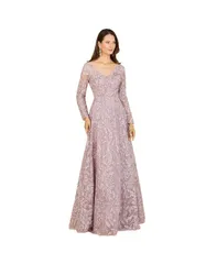 ララ レディース トップス ワンピース A ライン Lara Womens Aline Gown With Long Sleeves VNeckline Mauve