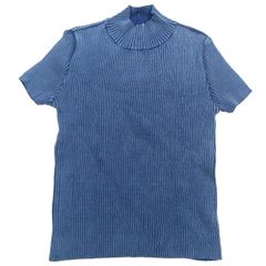 未使用 K OF KRIZIA K・オブ・クリツィア 半袖 ハイネック リブニット ウォッシュ加工 カットソー 40 ブルー レディース 古着 中古 USED