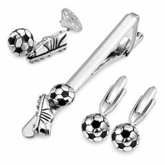 カフス サッカー カフリンクス ネクタイピン 胸針セット メンズ ワールドカップ サッカーボール シルバー ステンレス 立体デザイン フォーマル