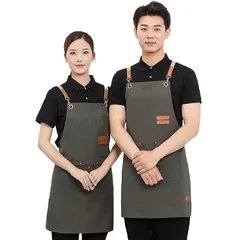 [deoway] エプロン H型 作業用 レディース メンズ 防水 長さ調節 ポケット付き 肩掛け 無地 (グレー)