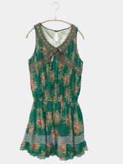 axes femme アクシーズファム ワンピース M グリーン ナイロン 花柄・ボタニカル柄 レース リボン 袖なし ショート・ミニ丈 フレア レディース