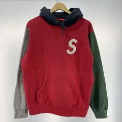 【中古】Supreme 19SS S Logo Colorblocked Hooded Sweatshirt レッド サイズL △ロゴ糸ほつれ シュプリーム[19]