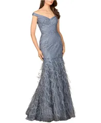 ララ レディース トップス ワンピース Lara Off Shoulder Mermaid Beaded Gown with Featherslate スレート