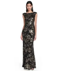エリザジェイ レディース トップス ワンピース プチ スパンコール Eliza J Petite Sequin Boat Neck Gown Black Gold ブラック