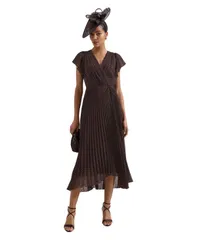 フェイズ・エイト レディース トップス ワンピース プリーツ Phaseight Womens Louisa Wrap FlutterSleeve Pleatedress Brown ブラウン