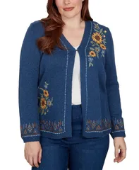 アルフレッド ダナー レディース アウター ニット・セーター Vネック フラワー柄 カーディガン 長袖 フラワー Alfredunner Womens FloralEmbroidery LongSle