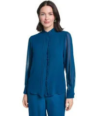 カルバンクライン レディース トップス シャツ モックネック フリル ブラウス 長袖 Calvin Klein Womens LongSleeve Mock Neck Ruffle Front Blo