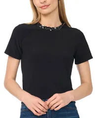 セセ レディース トップス Tシャツ クルーネック 半袖 スパンコール CeCe WomenshortSleeve Sequin Crewneck TShirt Rich Black ブラック