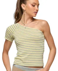 アディクテッド レディース トップス シャツ Edikted Womens Eulia One Shoulder Striped Top Graymelangeandyellow グレー