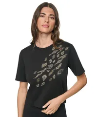 ダナ キャラン ニューヨーク レディース トップス シャツ クルーネック アニマル柄 プリント 半袖 コットン DKNY Womens Animal Print Heatset ShortSleeve