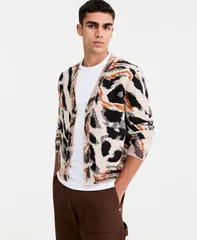 モードオブワン メンズ アウター ニット・セーター プリント カーディガン Mode of One Mens AnimalPrint RelaxedFit Cardigan Macys Exclusi