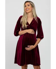 ピンクブラッシュ レディース トップス ワンピース ベルベット Pinkblush Womens Green Velvet Wrap Front Babydoll Dress Burgundy バーガ