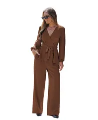 カップシー レディース ボトムス カジュアルパンツ Vネック Cupshe Womens Elegant VNeck Top and WideLeg Pants Matching Set Brown