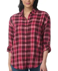 グロリアバンデービルト レディース トップス シャツ Gloria Vanderbilt Womens Amanda ButtonFront Shirt Plaid Burgundy バーガンディ