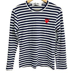 PLAY COMMEdesGARCONS プレイ 꼼데가르송 長袖Tシャツ サイズS 상태좋음 ネイビー×白 ボーダー
