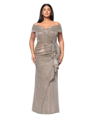 エスケープ レディース トップス ワンピース フリル XSCAPE Womens OffTheShoulderuffled Glitter Gown Sand サンド
