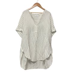 JOURNAL STANDARD ジャーナルスタンダード ストライプ レーヨン麻ノーカラーブラウス サイズF ホワイト レディース 春 夏 中古 古着 USED 美品