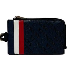 MONCLER モンクレール CC CASE トリコロール エンボスロゴ レザー ストラップ付き カードケース コインケース ネイビー メンズ中古 古着 USED 新品同様