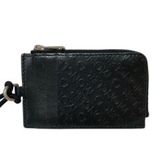 MONCLER モンクレール CC CASE エンボスロゴ レザー ネックストラップ付 カードケース コインケース ブラック メンズ中古 古着 USED 新品同様