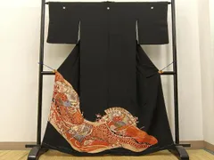 平和屋着物■豪華黒留袖　駒刺繍　檜扇花鳥文　金彩　正絹　逸品　未使用　BAAY6393hj
