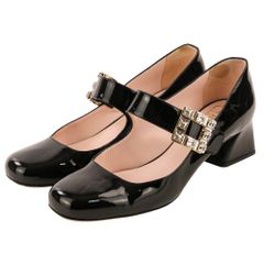 Roger Vivier ロジェヴィヴィエ トレヴィヴィエ メリージェーン エナメル パンプス 38 約25cm ブラック レディース 春 夏 秋 冬 中古 古着 USED 良品