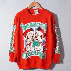 90s USA製 ディズニー Disney スウェット S レッド ユニセックス ヴィンテージ  ミッキー ミニー Mickey Minnie クリスマス キャラ アニメ アメリカ 古着 H3011