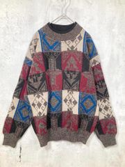 COLLECTIF コレクティフ 幾何学模様 アートボックス モックネック ニット セーター sizeM/マルチカラー ■■ メンズ