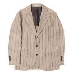 BRUNELLO CUCINELLI ブルネロクチネリ ジャケット ヘザーライトブラウン 46 22SS ストライプ リネン サージ 3B テーラードジャケット イタリア製 アウター ブレザー 上着【メンズ】【中古】