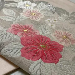 名古屋帯 唐織 美しい花模様 九寸 正絹 着物 X-2694