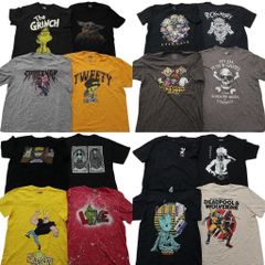Used Clothing Wholesale Bulk Sale: 16 Character T-Shirts (Men's L) - Naruto, Nightmare Before Christmas, Grinch, Spider-Man - Used Clothing NG9644