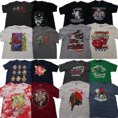 Used Clothing Wholesale Bulk Sale: 16-Piece Set of Character T-Shirts (Men's Size L) - Spider-Man, SpongeBob, Nightmare Before Christmas - Used Clothing NG9657